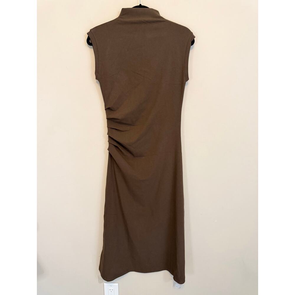 OGL Mockneck Tucks Midi Dress Medium Brown Career Office Party Cocktail NWT - Picture 6 of 6